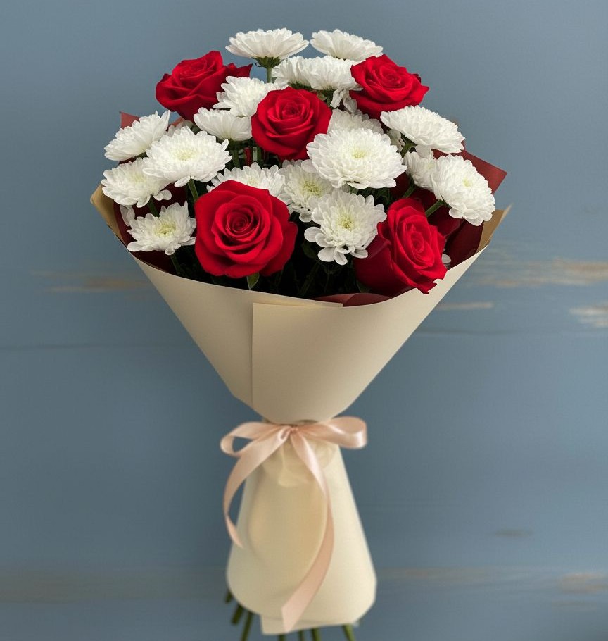 Букет цветов из: Розы и Хризантемы в Юрты