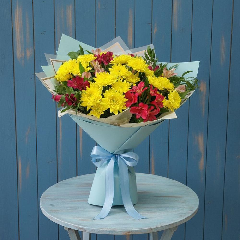 Букет цветов из: Альстромерии и Хризантемы в Юрты
