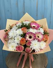 Букет цветов из:  Розы, Герберы и Хризантемы в Юрты