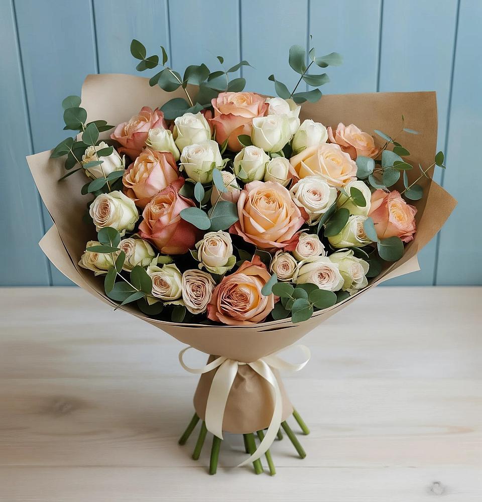 Букет цветов из: Альстромерии и Розы в Юрты