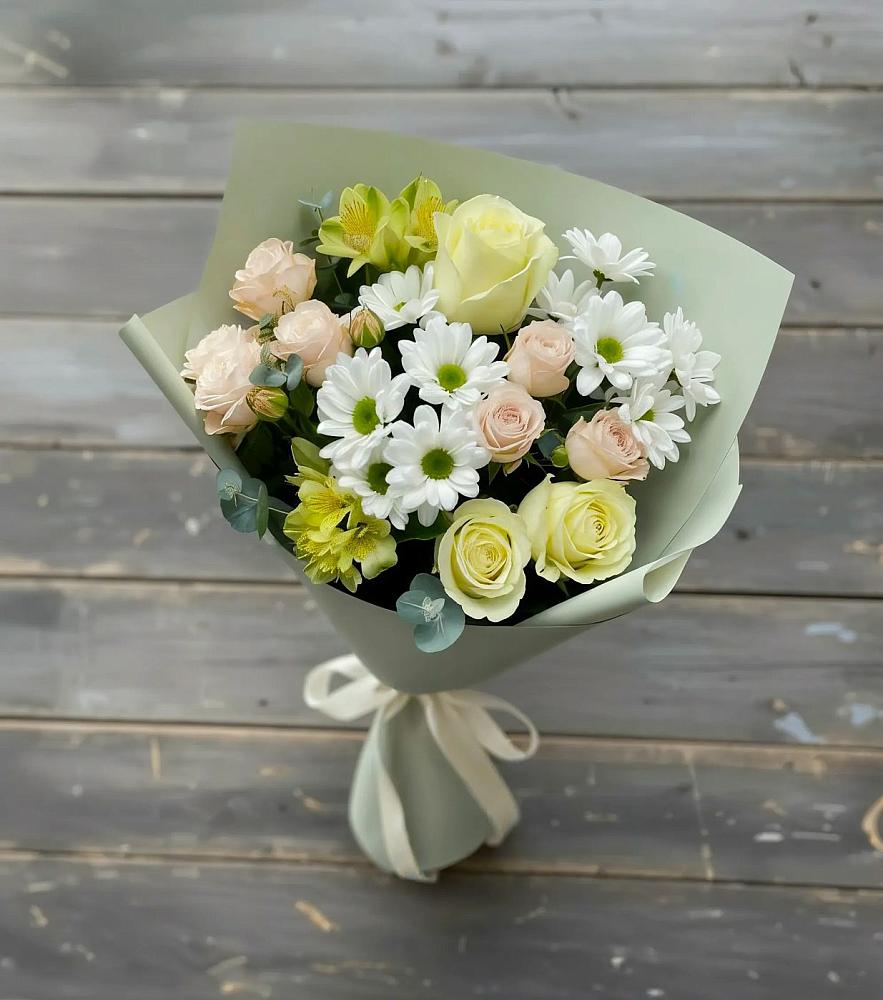 Букет цветов из: Альстромерии, Розы и Хризантемы в Юрты