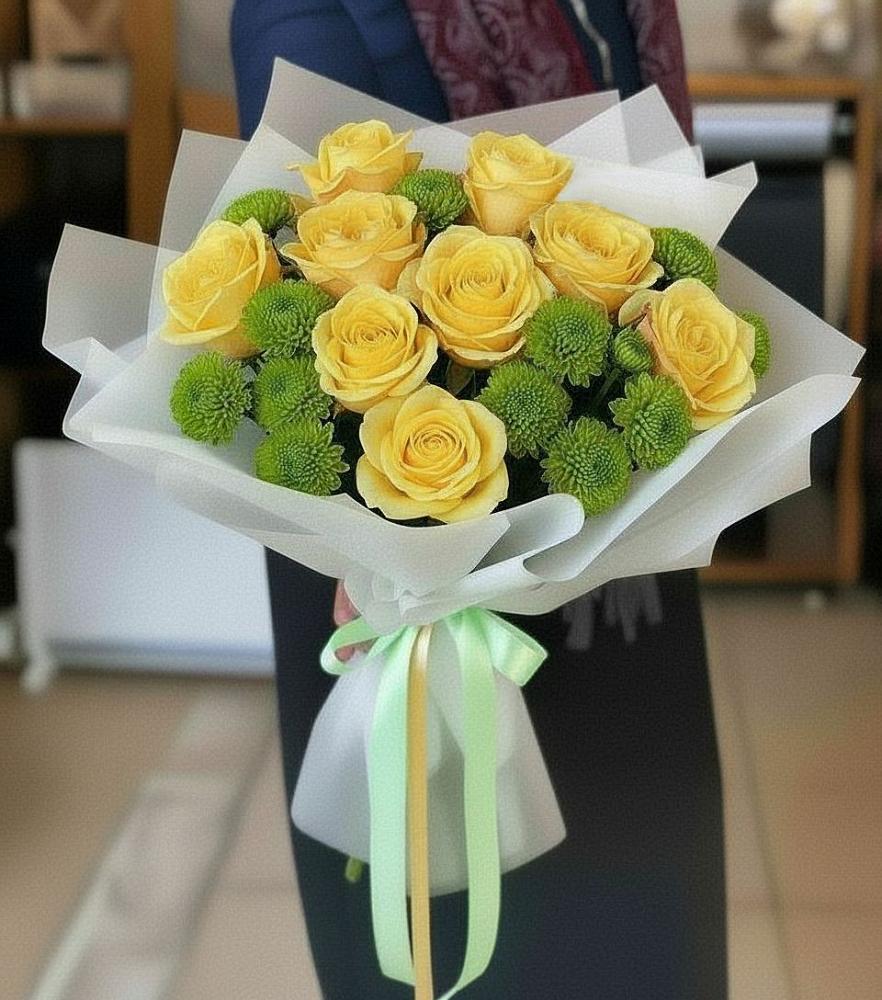 Букет цветов из: Хризантемы и Розы в Юрты