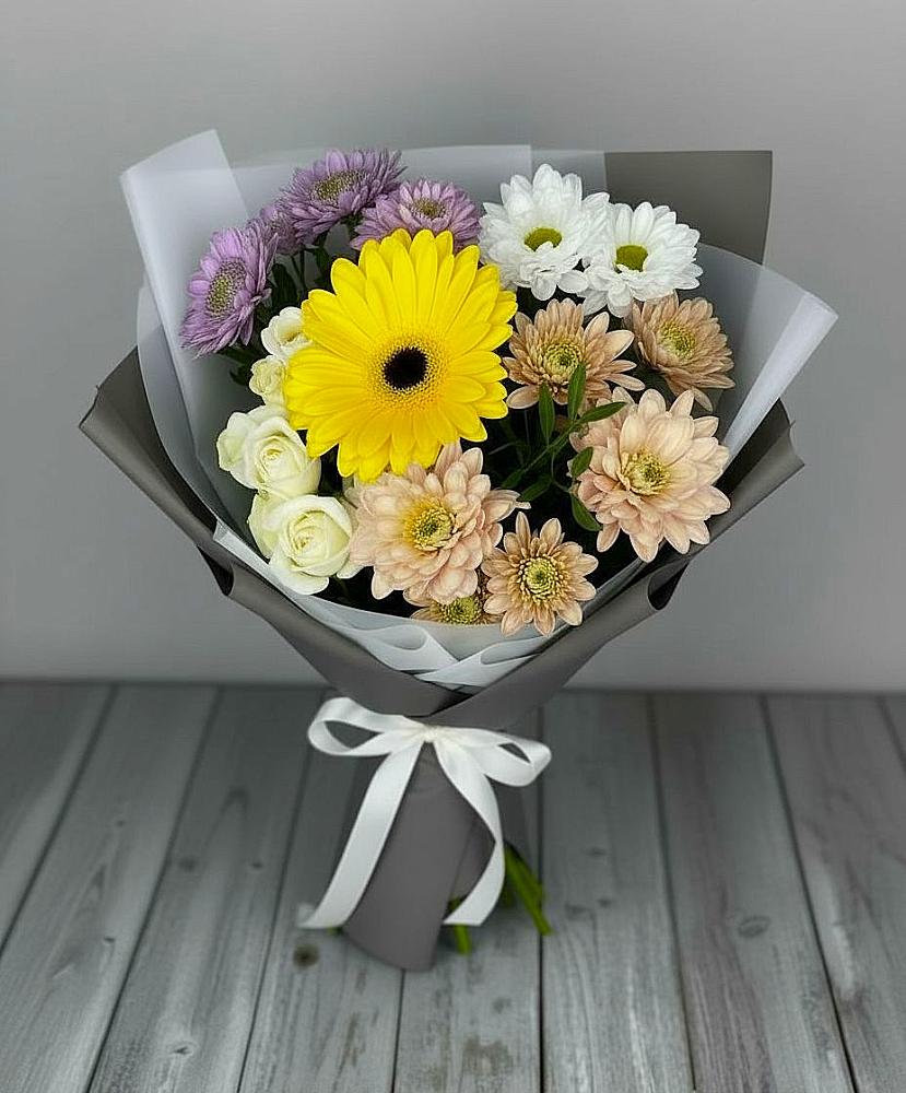 Букет цветов из: Розы, Герберы и Хризантемы в Юрты