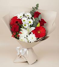 Букет цветов из:  Розы, Хризантемы, Герберы и Лилии в Юрты