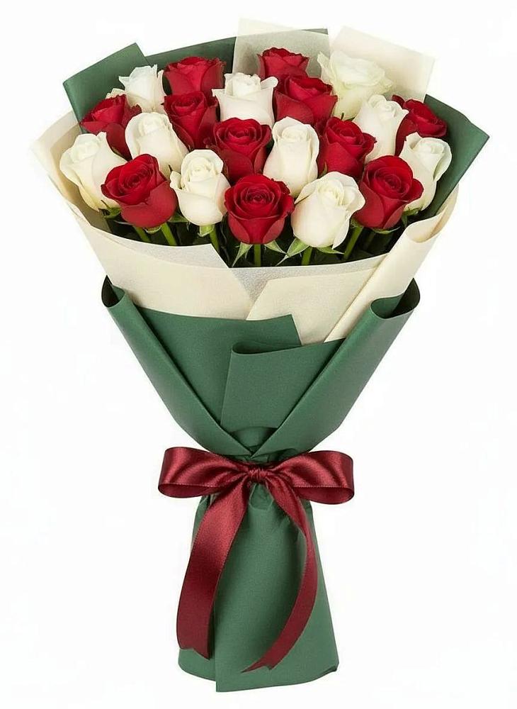 Букет Микс из красных и белых роз в Юрты