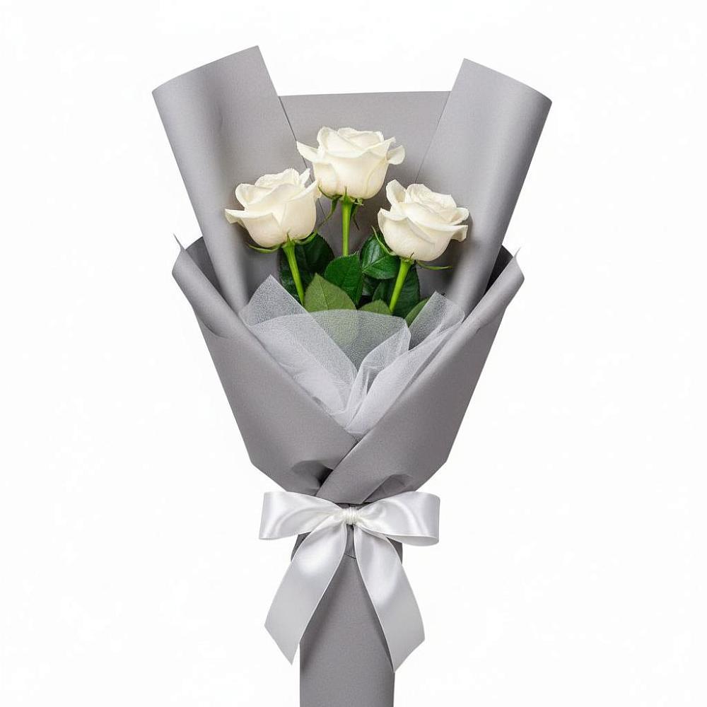 Букет 3 белые розы в Юрты