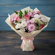 Букет цветов из:  Хризантемы, Альстромерии и Розы в Юрты