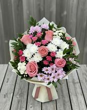 Букет цветов из:  Альстромерии, Гвоздики, Розы и Хризантемы в Юрты