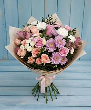 Букет цветов из:  Хризантемы, Розы и Альстромерии в Юрты