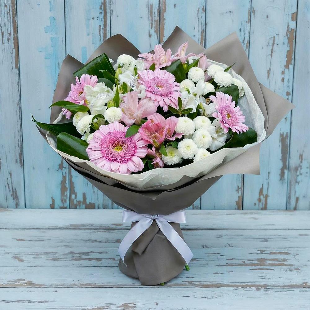 Букет цветов из: Герберы, Альстромерии и Хризантемы в Юрты